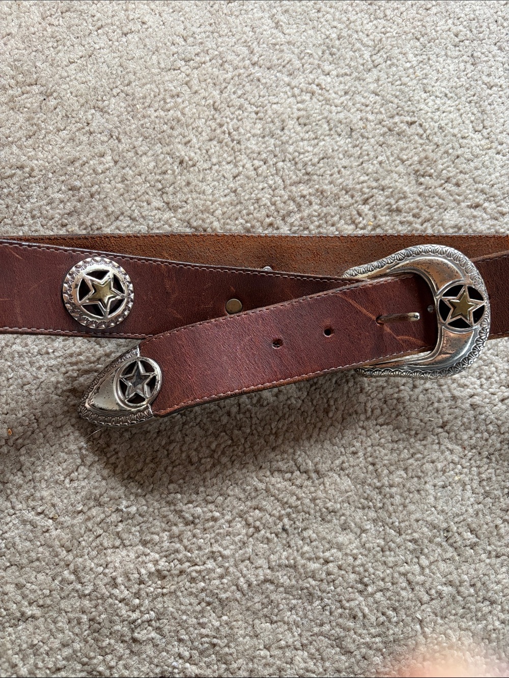 Brown Leather Western Star Concho Belt - Picture 2 of 8